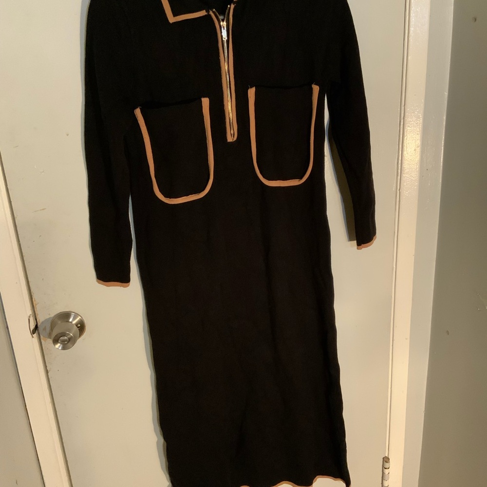 Zara Black Knit Top with Tan Accents